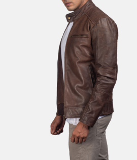 Mens Real Cowhide Leather Dean Brown Leather Biker Jacket - JH0019