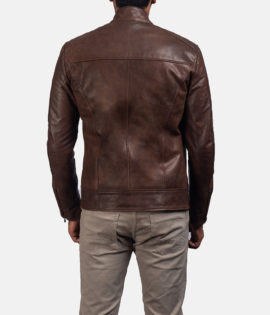 Mens Real Cowhide Leather Dean Brown Leather Biker Jacket - JH0019