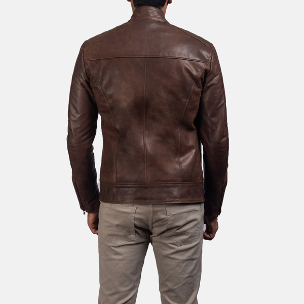 Mens Real Cowhide Leather Dean Brown Leather Biker Jacket - JH0019