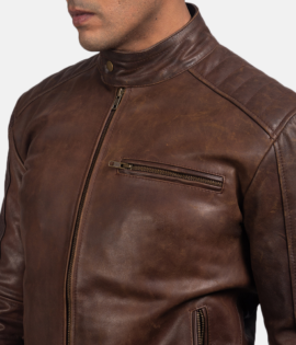 Mens Real Cowhide Leather Dean Brown Leather Biker Jacket - JH0019