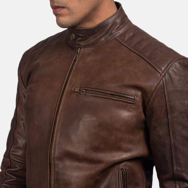 Mens Real Cowhide Leather Dean Brown Leather Biker Jacket - JH0019