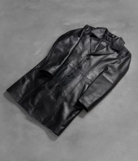 Mens Real Cowhide Leather Don Long Black Coat - JH0018