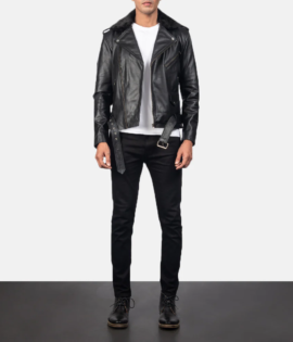 Mens Real Cowhide Leather Furton Black Leather Biker Jacket - JH0054