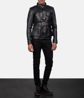 Mens Cowhide Leather Germain Black Leather Jacket - JH0043