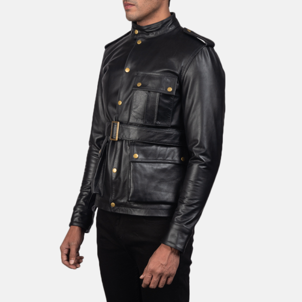 Mens Cowhide Leather Germain Black Leather Jacket - JH0043