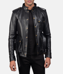 Mens Cowhide Leather Germain Black Leather Jacket - JH0043