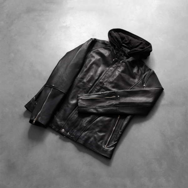 Highschool Real Cowhide Leather Black Hooded Leather Jacket - JH0021