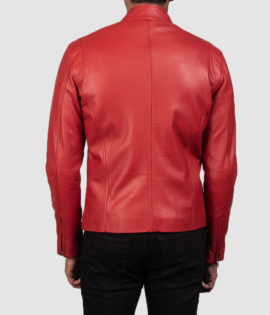 Mens Sheepskin Leather Ionic Red Leather Biker Jacket - JH0109