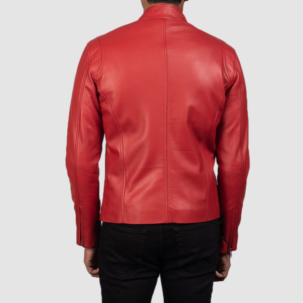 Mens Sheepskin Leather Ionic Red Leather Biker Jacket - JH0109