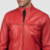 Mens Sheepskin Leather Ionic Red Leather Biker Jacket - JH0109