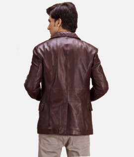 Mens Real Sheepskin Leather Radaron Quilted Maroon Leather Blazer - JH0098