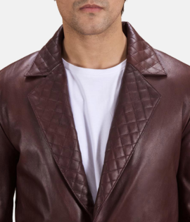 Mens Real Sheepskin Leather Radaron Quilted Maroon Leather Blazer - JH0098