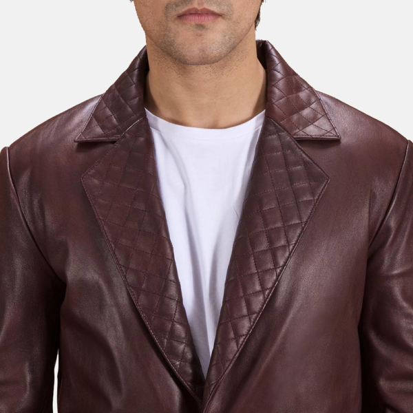 Mens Real Sheepskin Leather Radaron Quilted Maroon Leather Blazer - JH0098