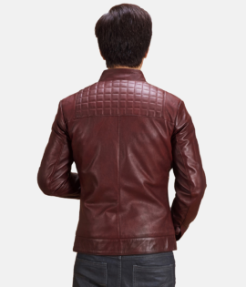 Mens Real Sheepskin Leather Burgunn Dee Maroon Leather Biker Jacket - JH0096