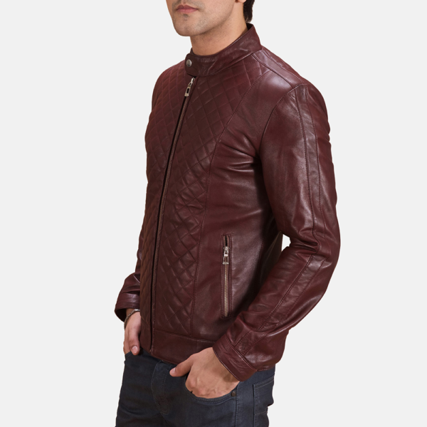 Mens Real Sheepskin Leather Burgunn Dee Maroon Leather Biker Jacket - JH0096