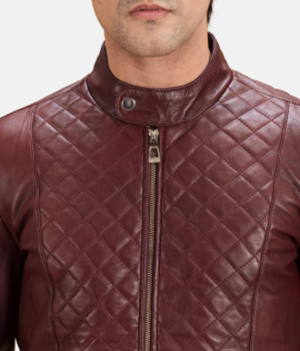 Mens Real Sheepskin Leather Burgunn Dee Maroon Leather Biker Jacket - JH0096