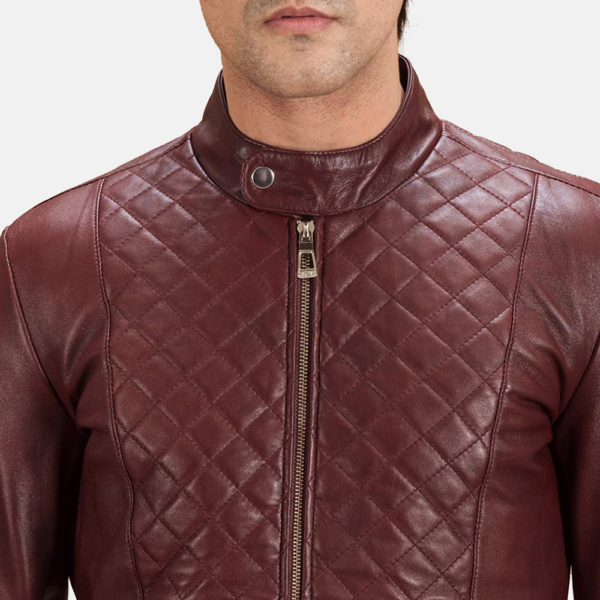 Mens Real Sheepskin Leather Burgunn Dee Maroon Leather Biker Jacket - JH0096