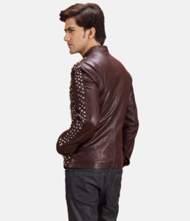 Mens Real Sheepskin Leather Blix Bono Maroon Leather Biker Jacket - JH0100