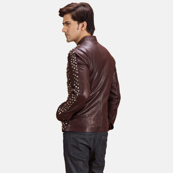 Mens Real Sheepskin Leather Blix Bono Maroon Leather Biker Jacket - JH0100