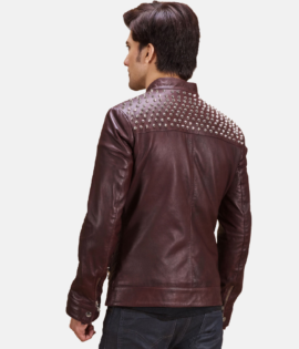 Mens Real Sheepskin Leather Rumano Jae Maroon Leather Biker Jacket - JH0097