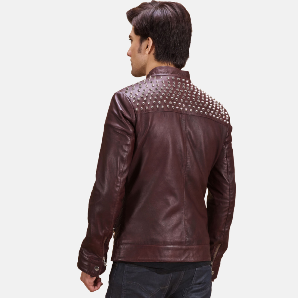 Mens Real Sheepskin Leather Rumano Jae Maroon Leather Biker Jacket - JH0097