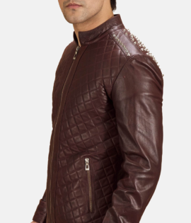 Mens Real Sheepskin Leather Rumano Jae Maroon Leather Biker Jacket - JH0097