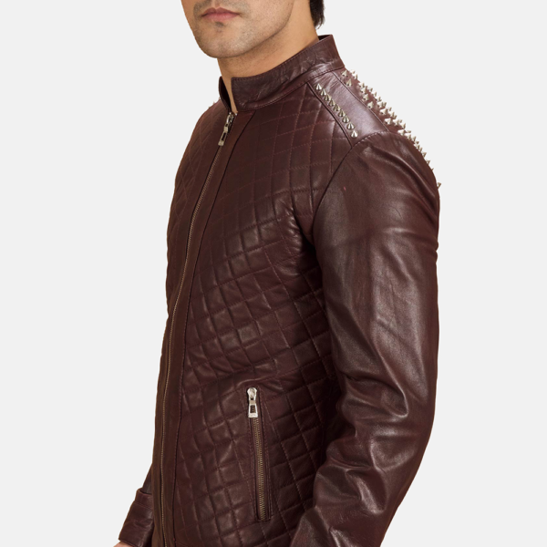 Mens Real Sheepskin Leather Rumano Jae Maroon Leather Biker Jacket - JH0097