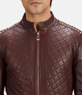 Mens Real Sheepskin Leather Rumano Jae Maroon Leather Biker Jacket - JH0097