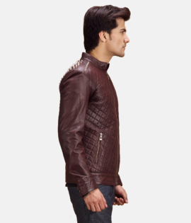 Mens Real Sheepskin Leather Rumano Jae Maroon Leather Biker Jacket - JH0097