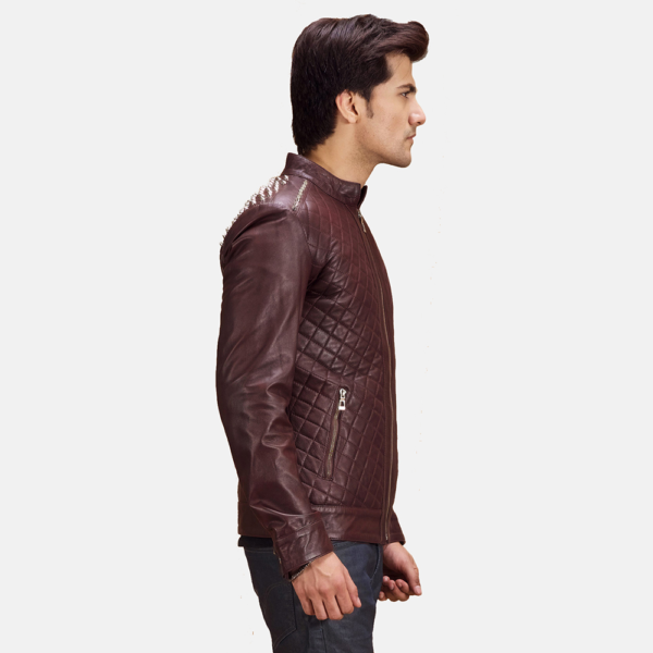 Mens Real Sheepskin Leather Rumano Jae Maroon Leather Biker Jacket - JH0097