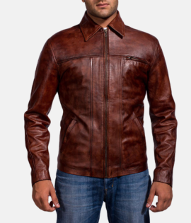 Mens Real Sheepskin Leather Abstract Maroon Leather Jacket - JH0026