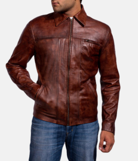 Mens Real Sheepskin Leather Abstract Maroon Leather Jacket - JH0026