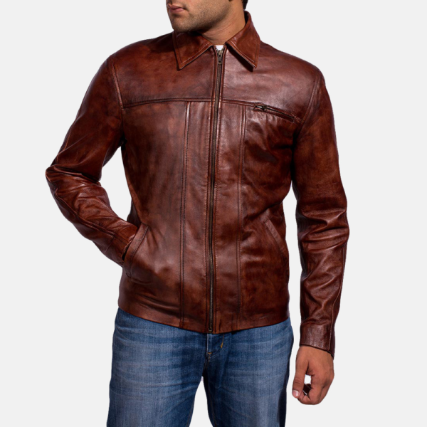 Mens Real Sheepskin Leather Abstract Maroon Leather Jacket - JH0026