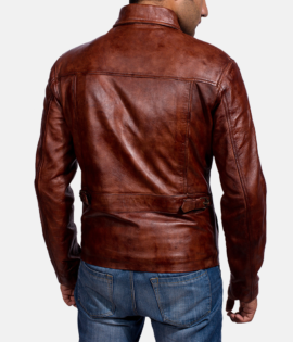 Mens Real Sheepskin Leather Abstract Maroon Leather Jacket - JH0026