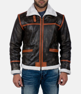 Mens Real Goatskin Leather Alpine Brown Fur Leather Jacket - JH0062