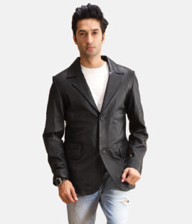 Mens Alyson Black Leather Blazer