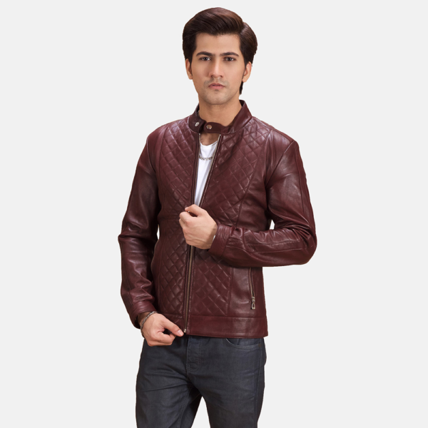 Mens Real Sheepskin Leather Burgunn Dee Maroon Leather Biker Jacket - JH0096