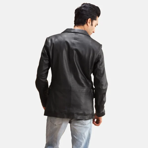 Mens Alyson Black Leather Blazer - JH0001