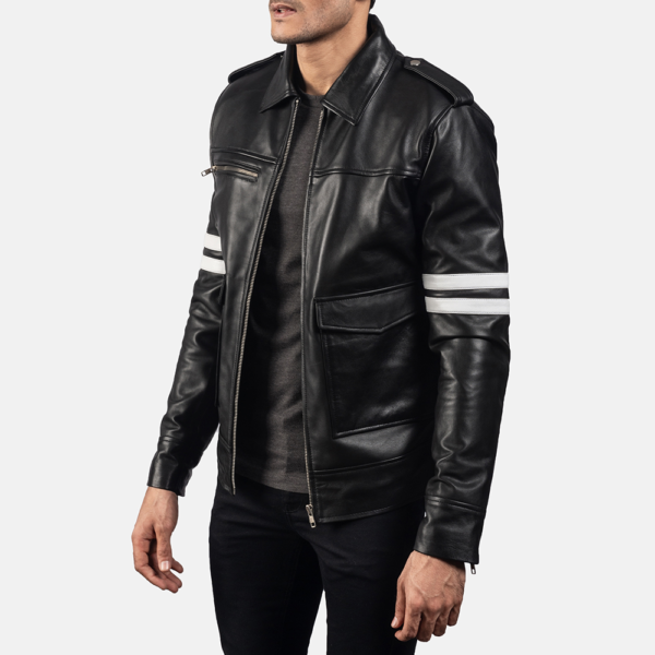 Mens Real Leather Sheepskin Dragonhide Black Leather Jacket - JH0007