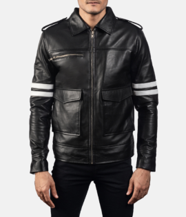 Mens Real Leather Sheepskin Dragonhide Black Leather Jacket - JH0007