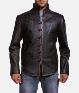 Mens Real Goatskin Leather Drakeshire Brown Leather Jacket - JH0028