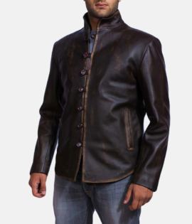 Mens Real Goatskin Leather Drakeshire Brown Leather Jacket - JH0028