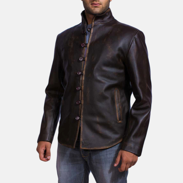 Mens Real Goatskin Leather Drakeshire Brown Leather Jacket - JH0028