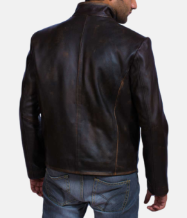 Mens Real Goatskin Leather Drakeshire Brown Leather Jacket - JH0028