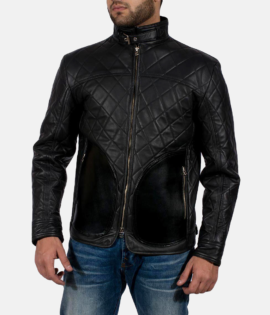 Mens Real Sheepskin Leather Equilibrium Black Leather Jacket - JH0055