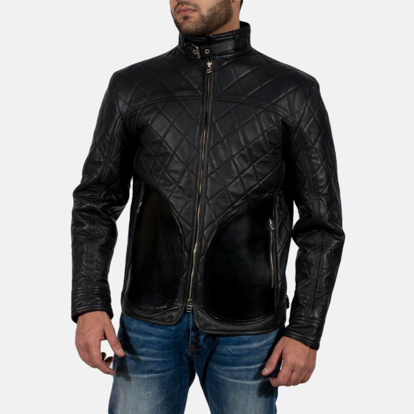 Mens Real Sheepskin Leather Equilibrium Black Leather Jacket - JH0055