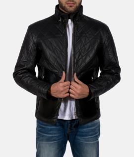 Mens Real Sheepskin Leather Equilibrium Black Leather Jacket - JH0055