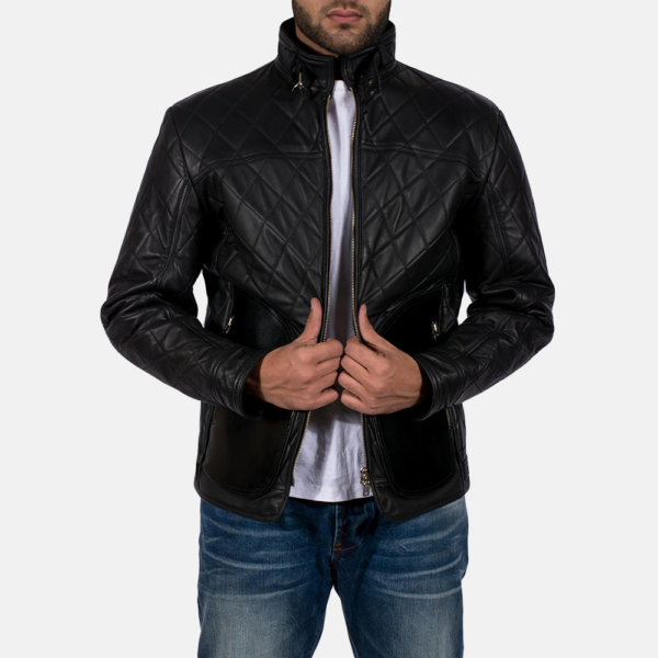 Mens Real Sheepskin Leather Equilibrium Black Leather Jacket - JH0055