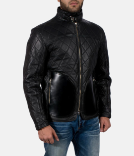 Mens Real Sheepskin Leather Equilibrium Black Leather Jacket - JH0055