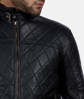 Mens Real Sheepskin Leather Equilibrium Black Leather Jacket - JH0055